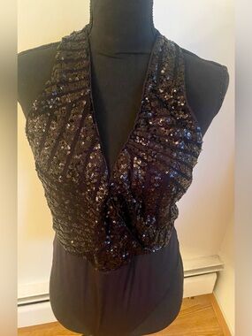 Shinestar Black Sequin Halter Top